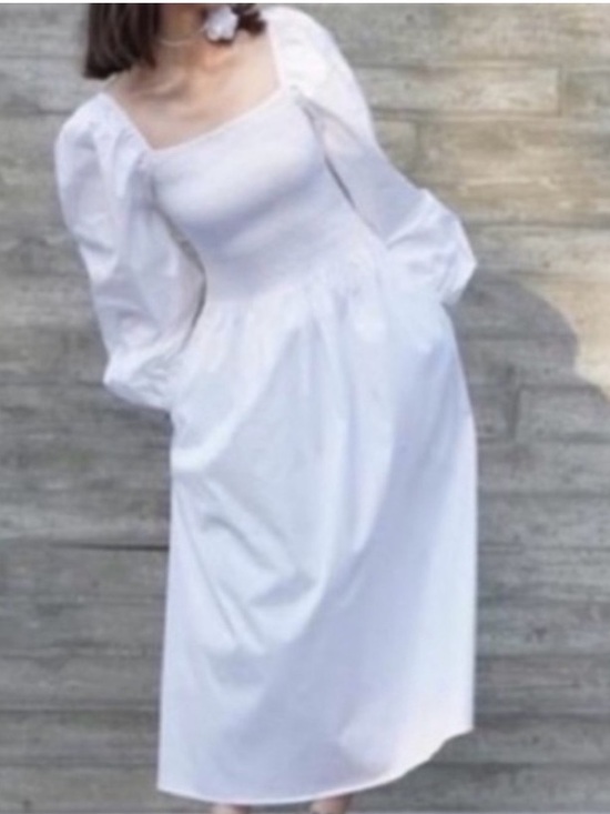 COS Dresses & Skirts - 🍒COS Cotton Dress 2023 Off-The-Shoulder Smocked Midi Dress - White Size 6 NWT